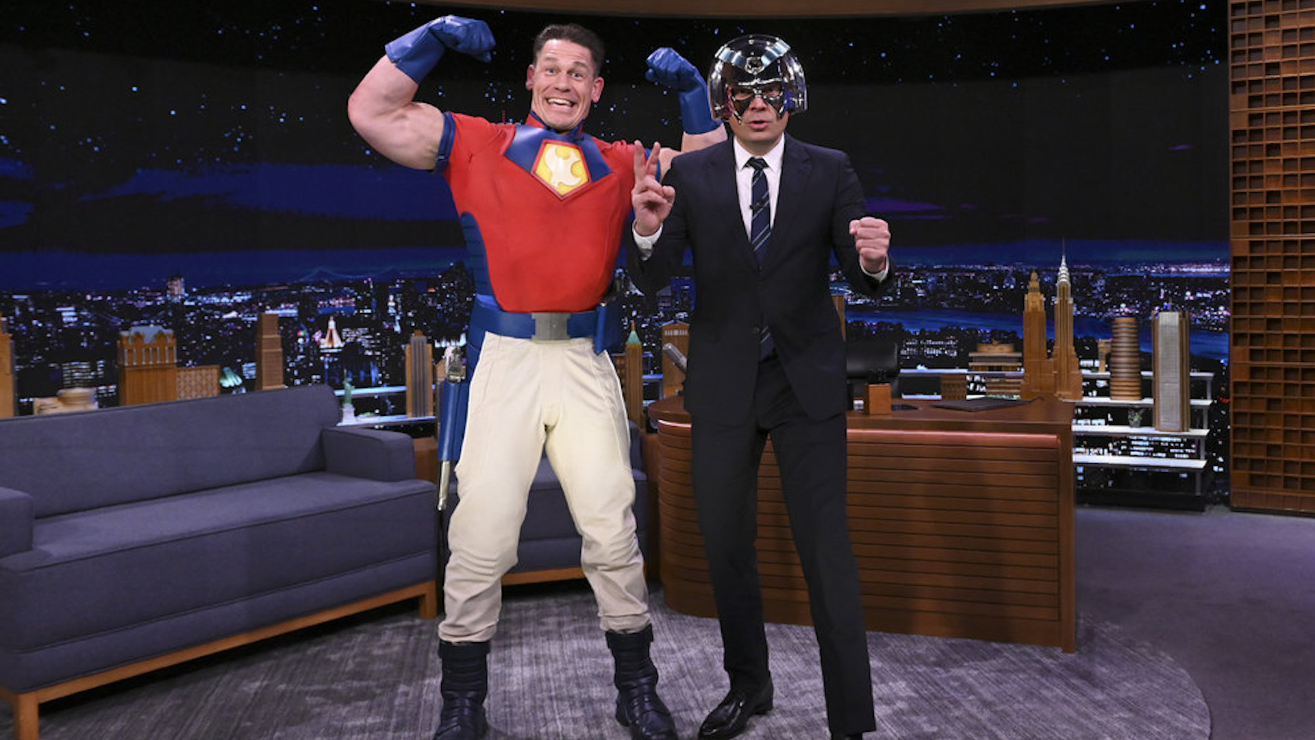 John Cena cedes 'Peacemaker' helmet on The Tonight Show