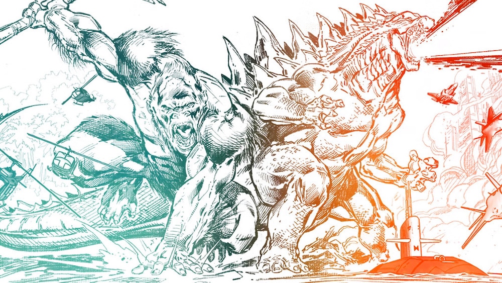 Promo art for Godzilla & Kong: The Cinematic Storyboard Art of Richard Bennett