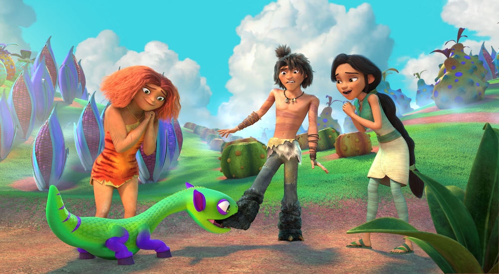 Eep, Guy, and Dawn in The Croods: Family Tree Season 3