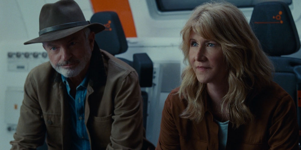 (from left) Dr. Alan Grant (Sam Neill) and Dr. Ellie Sattler (Laura Dern) in Jurassic World Dominion.
