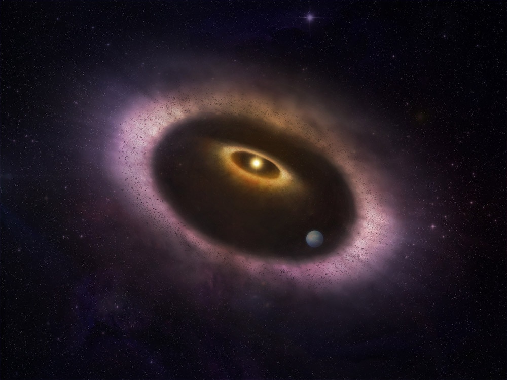 Artwork showing the ring of dust around the star HD 53143