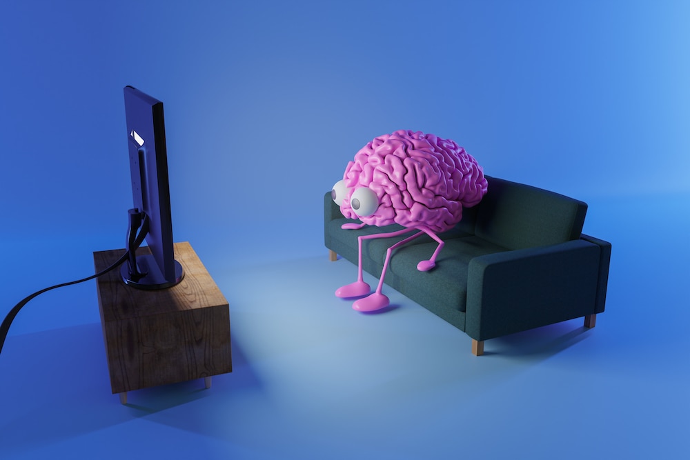 Brain on sofa watching TV