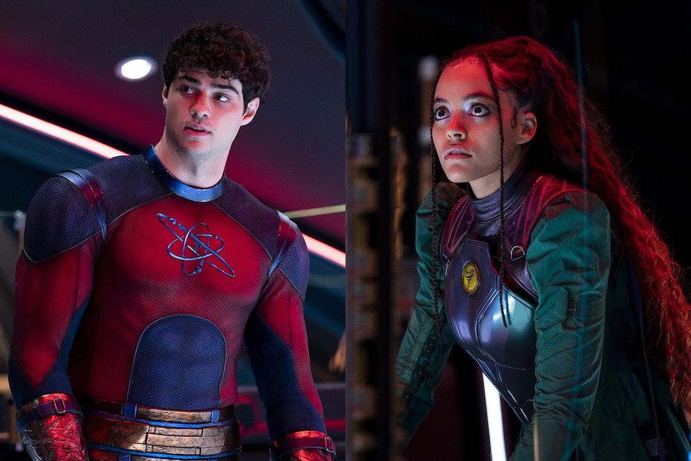 NOAH CENTINEO as Atom Smasher and QUINTESSA SWINDELL as Cyclone in New Line Cinema’s action adventure “BLACK ADAM".