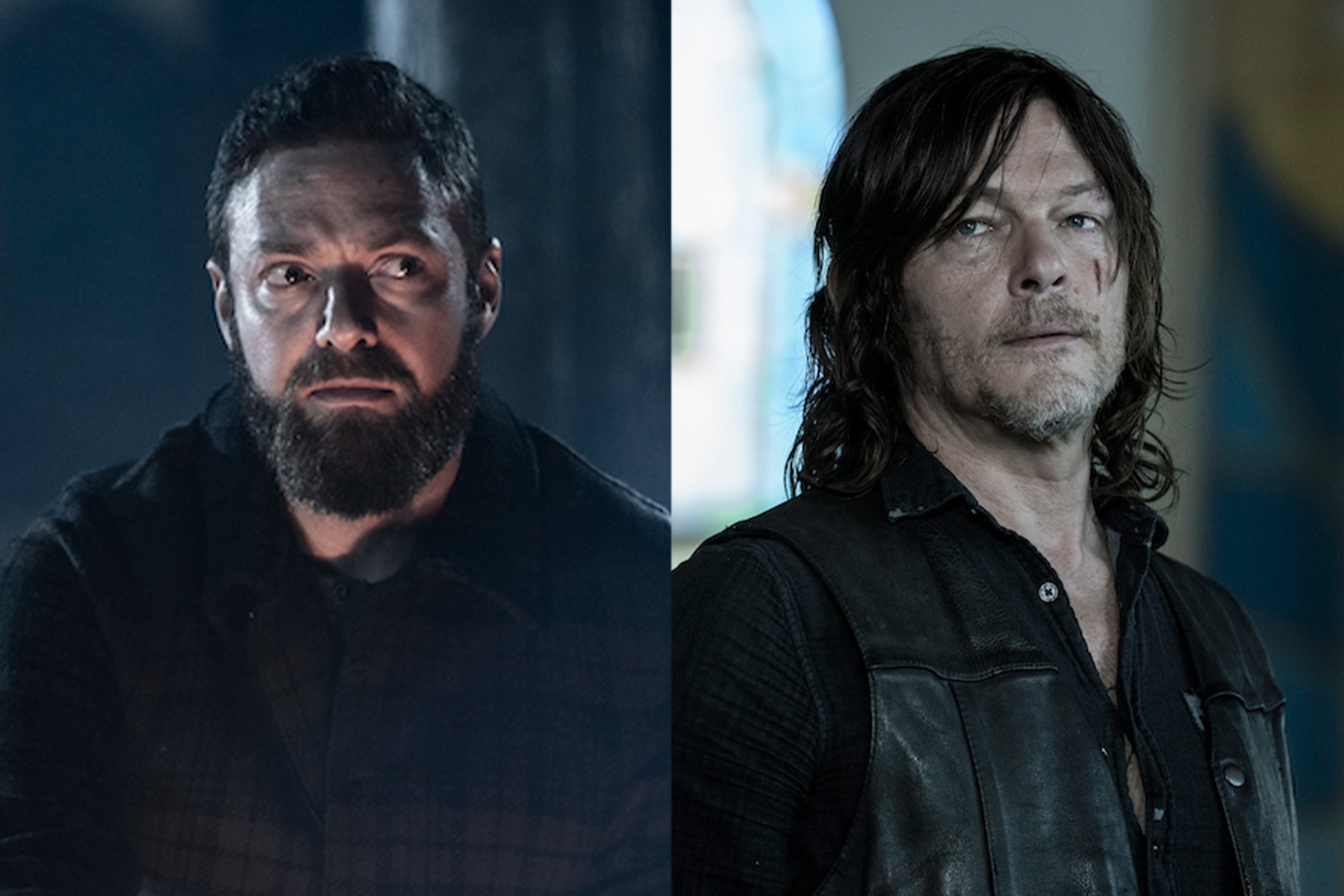 (L-R) - Ross Marquand as Aaron and Norman Reedus as Daryl Dixon in The Walking Dead Season 11, Episode 19