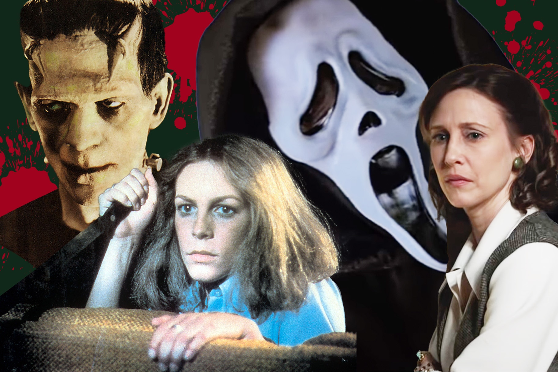 (L-R) Frankenstein (1931), Halloween (1978), Scream (1996), The Conjuring (2013)