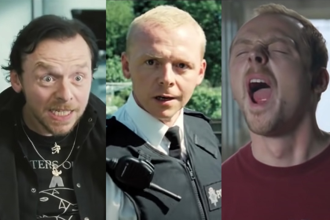 Simon Pegg in The World's End (2013), Hot Fuzz (2007),  and Shaun of the Dead (2004)
