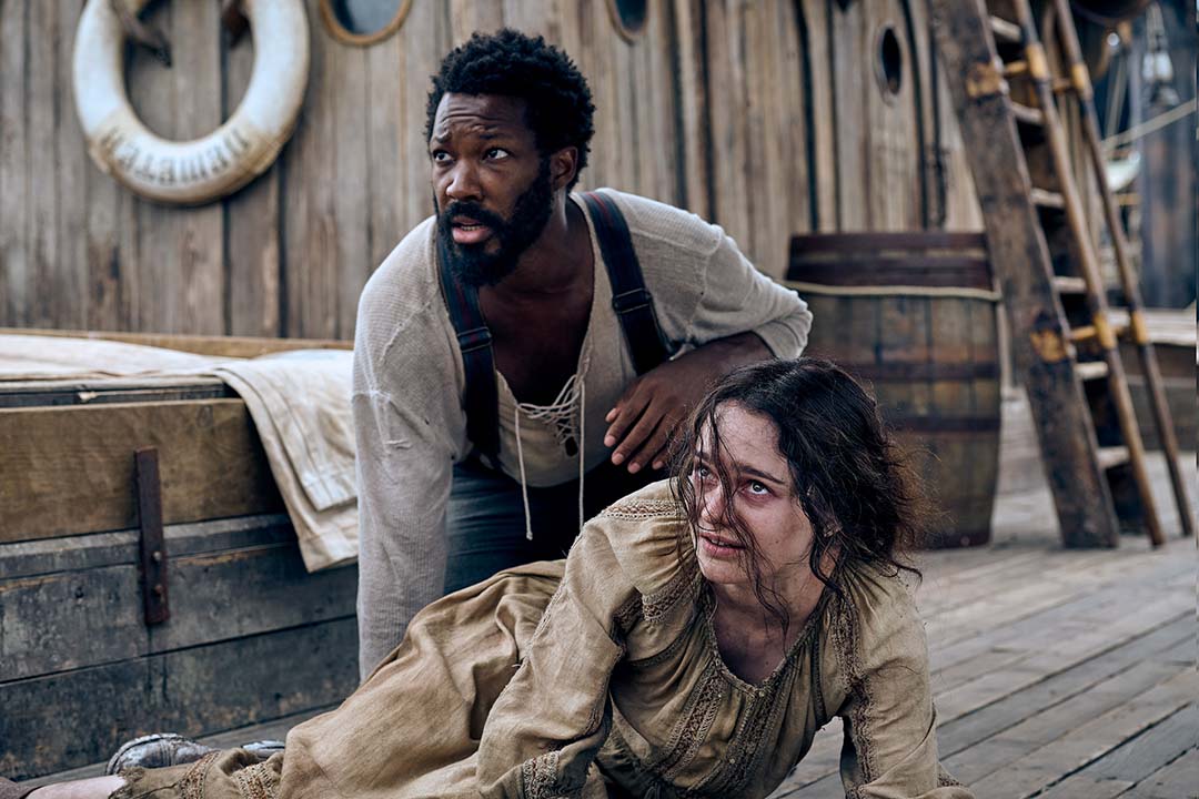 (from left) Clemens (Corey Hawkins) and Anna (Aisling Franciosi) in The Last Voyage of the Demeter (2023)