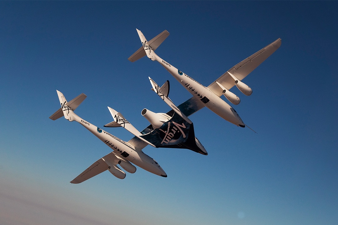 Virgin Galactic vehicles WhiteKnightTwo and SpaceShipTwo in flight