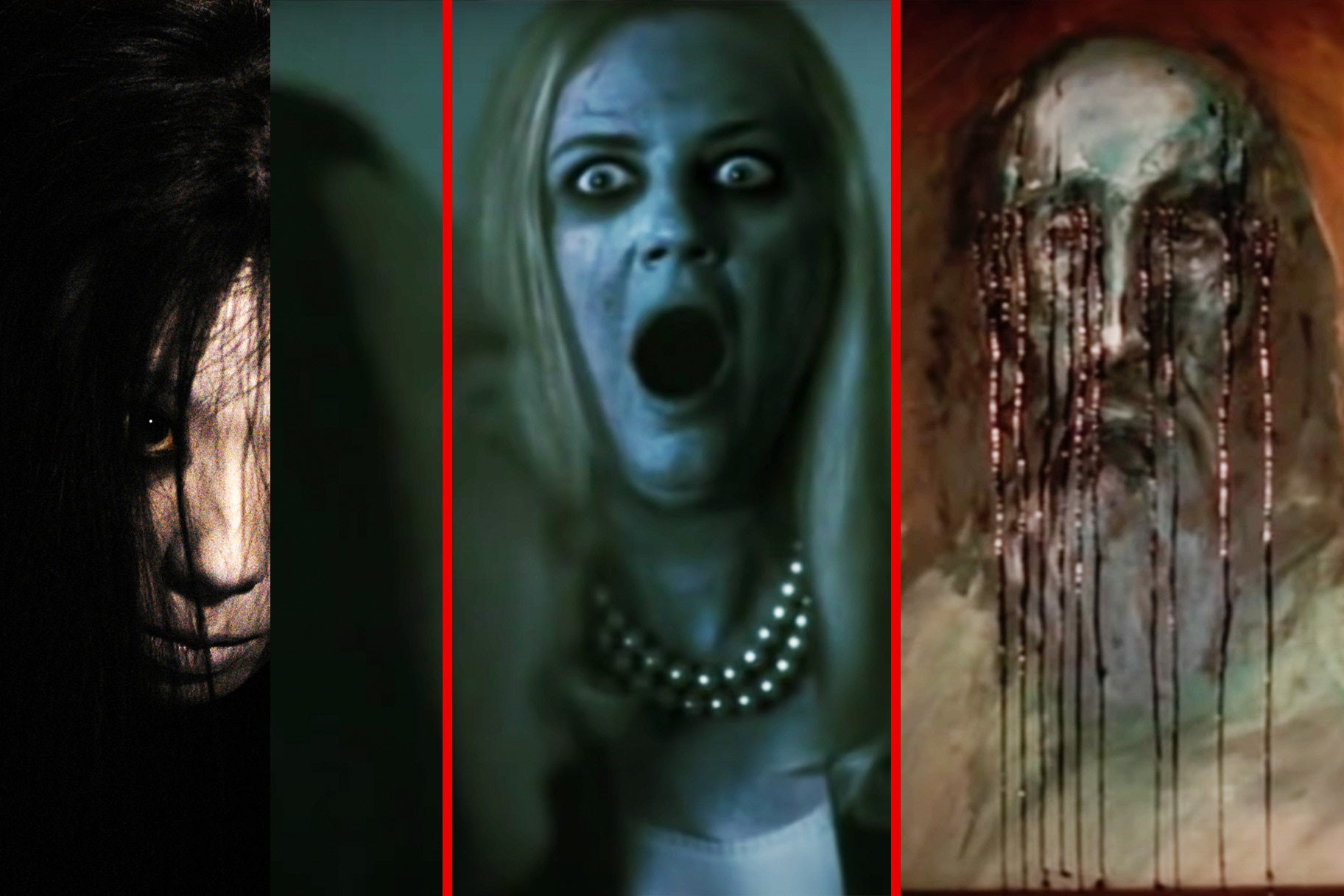 A collage featuring monsters from The Grudge (2004), Ju-On: The Grudge 2 (2006), and The Grudge 3 (2009).