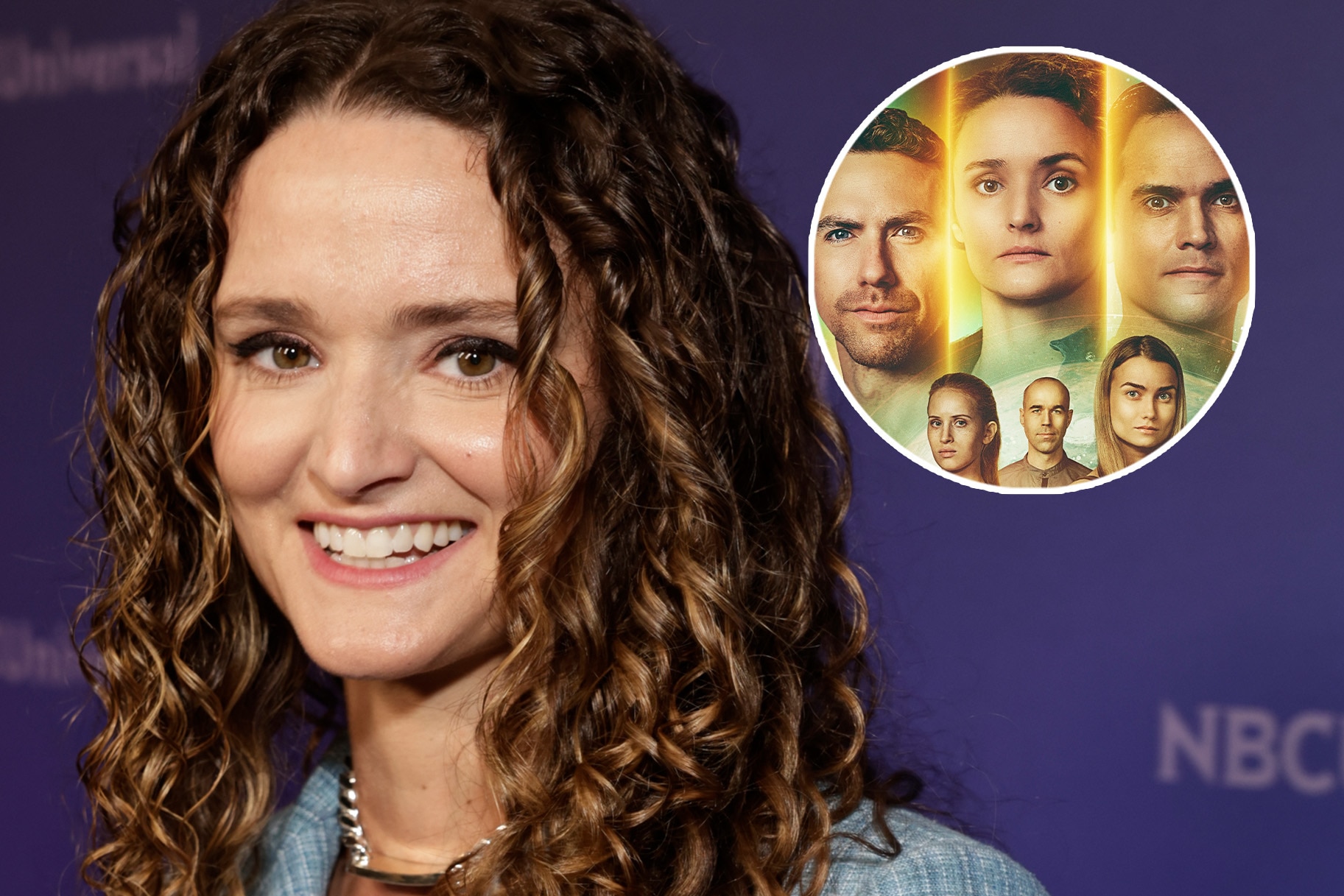 Christie Burke with an inset image of promotional artwork for season three of The Ark.