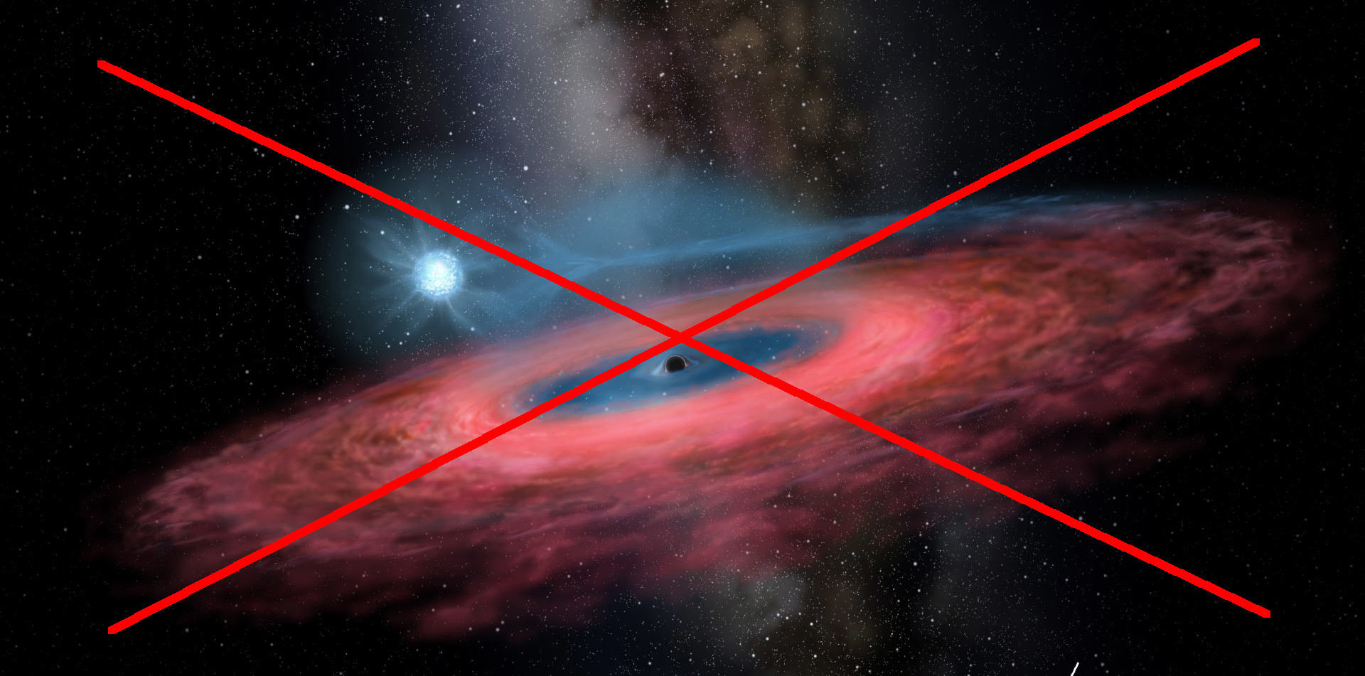 Artist’s depiction of a blue star orbiting a black hole… except this depiction for the purported 70 solar mass black hole is incorrect. That gas orbits the whole system. Credit: Jingchuan Yu / Beijing Planetarium (modified by Phil Plait)