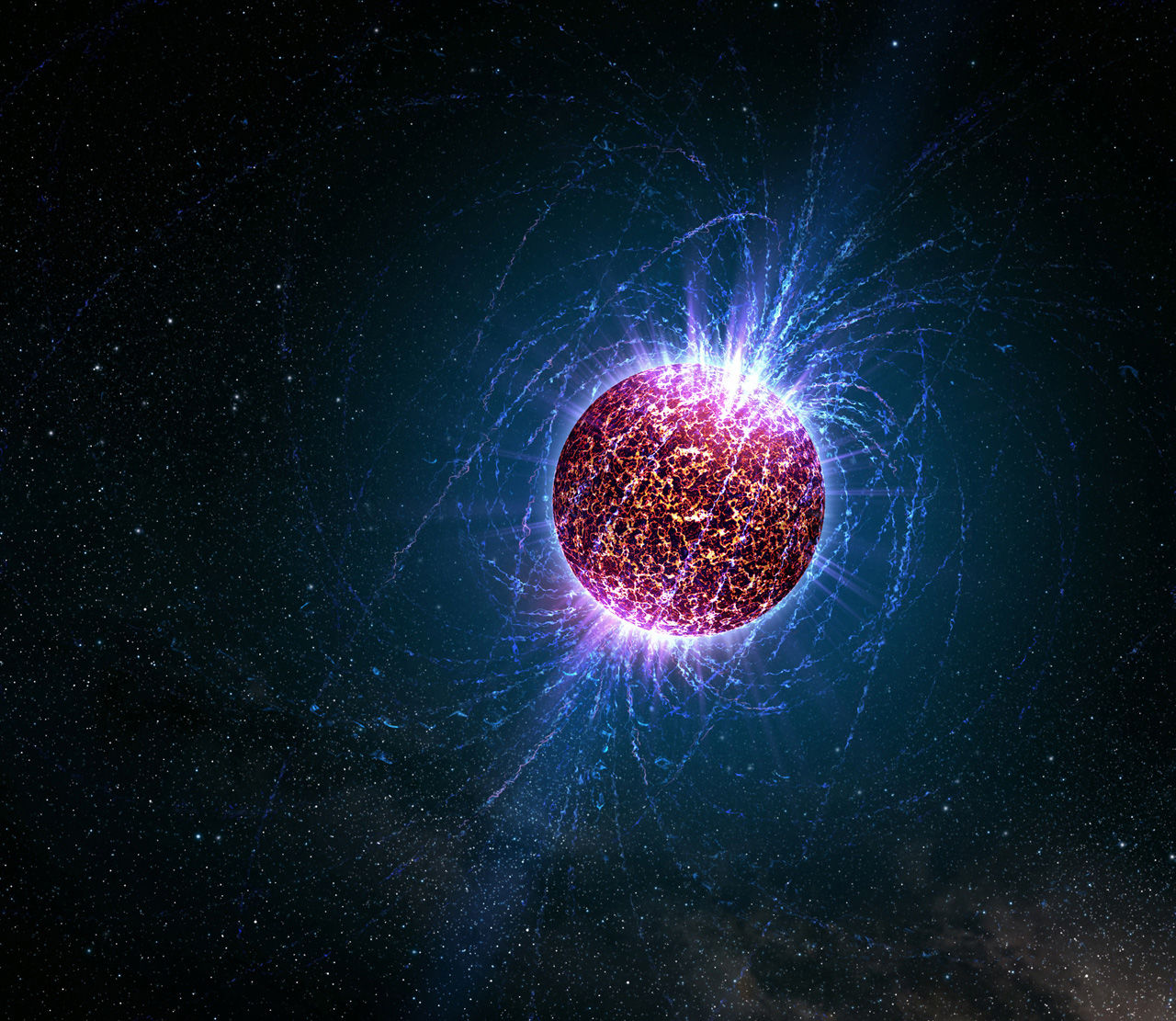 Artwork depicting the magnetic field surrounding a neutron star. Credit: Casey Reed / Penn State University