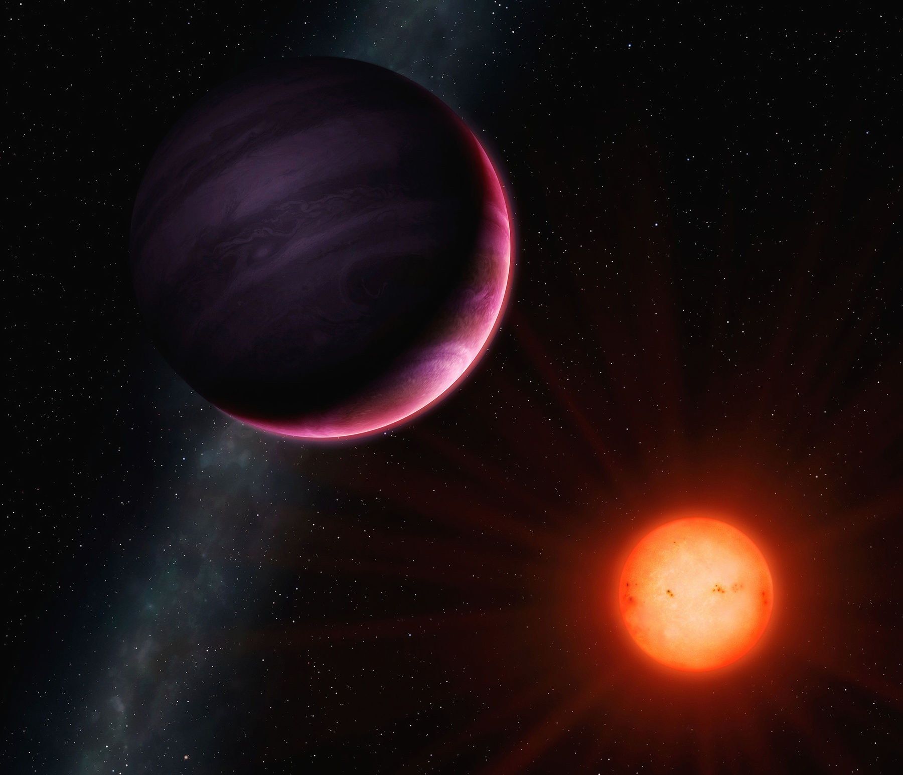 Artwork depicting a hot exoplanet orbiting a red dwarf star. Credit: University of Warwick/Mark Garlick