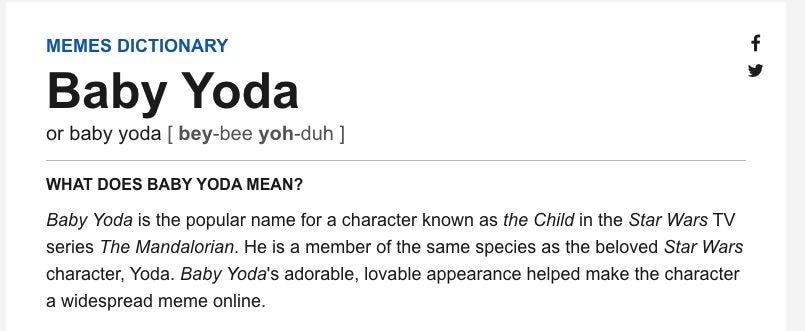 Baby Yoda Dictionary.com definition