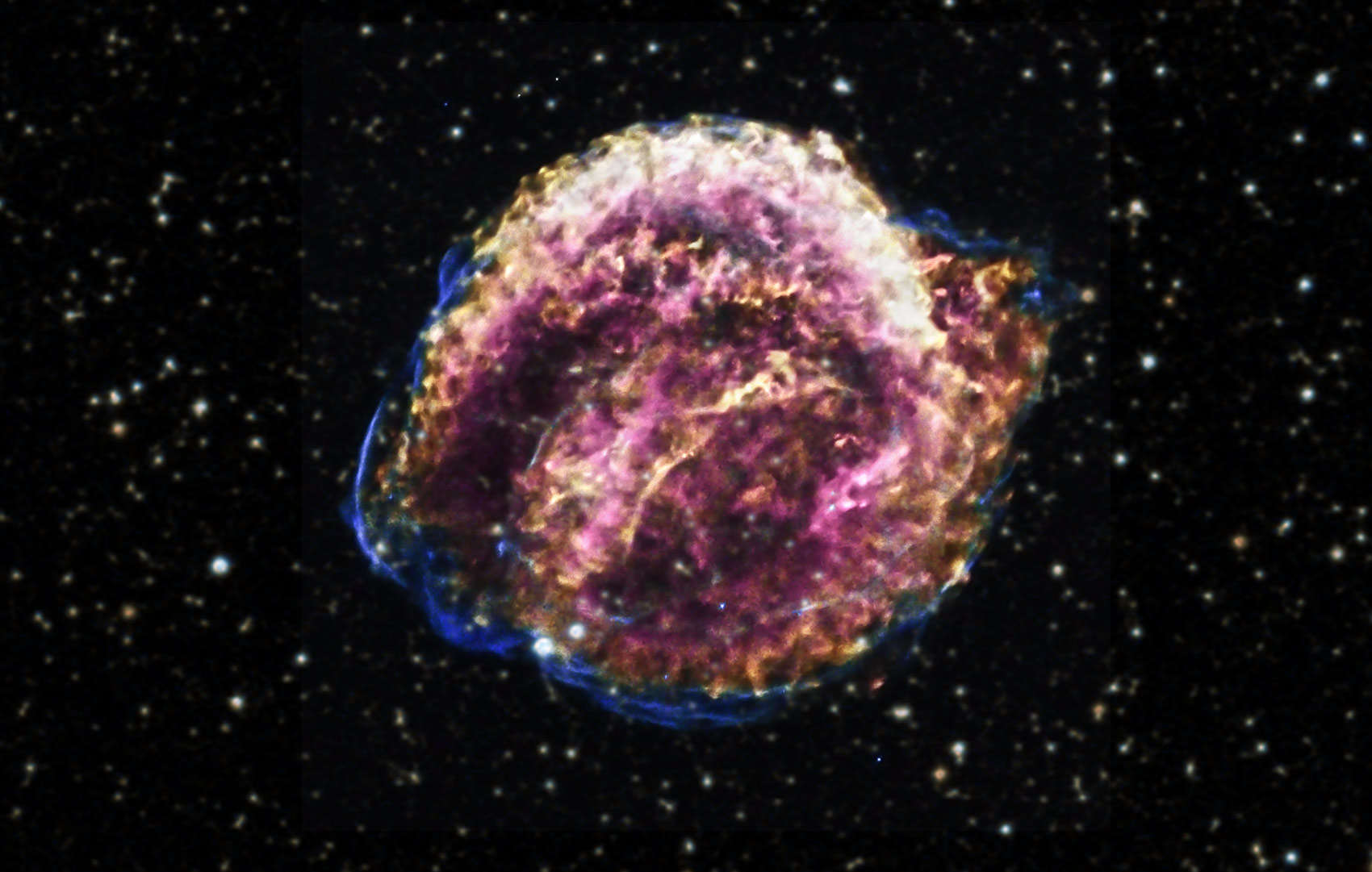 The expanding debris from Kepler's Supernova in 1604, a Type Ia explosion of a white dwarf in the Milky Way galaxy. Credit: X-ray: NASA/CXC/SAO/D.Patnaude, Optical: DSS