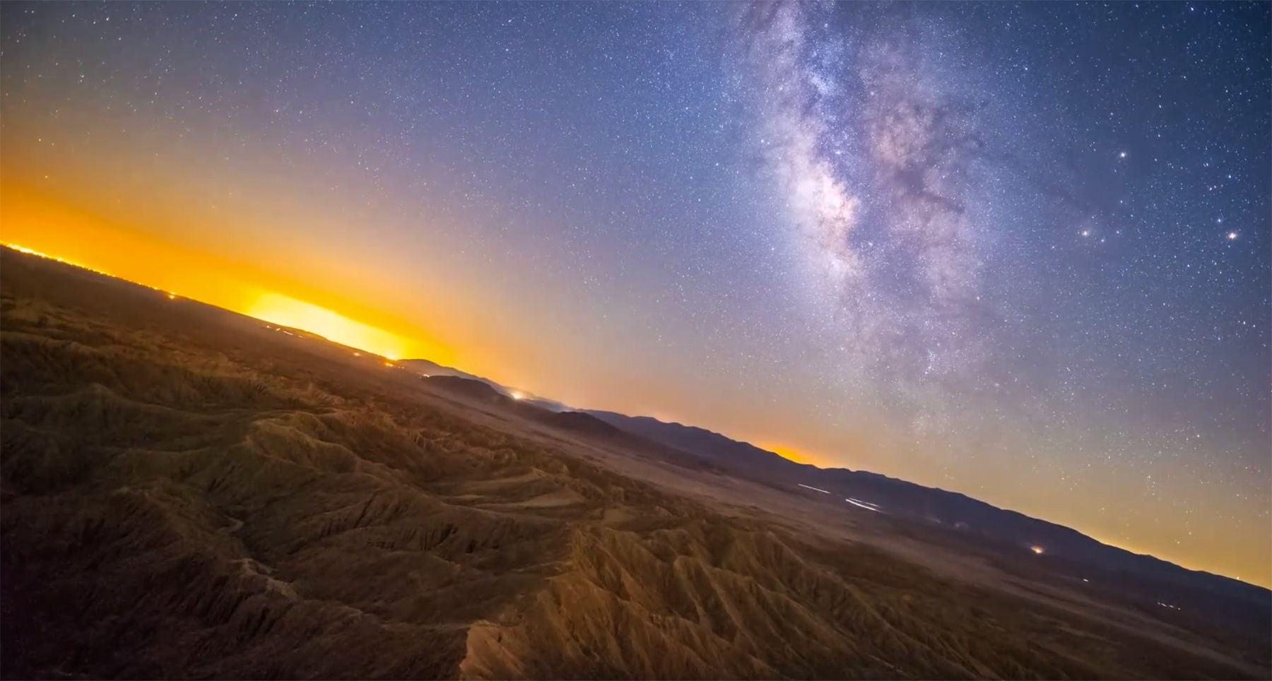 A frame from the time-lapse video “Font's Point - Stabilized Sky Timelapse”. Credit: Eric Brummel