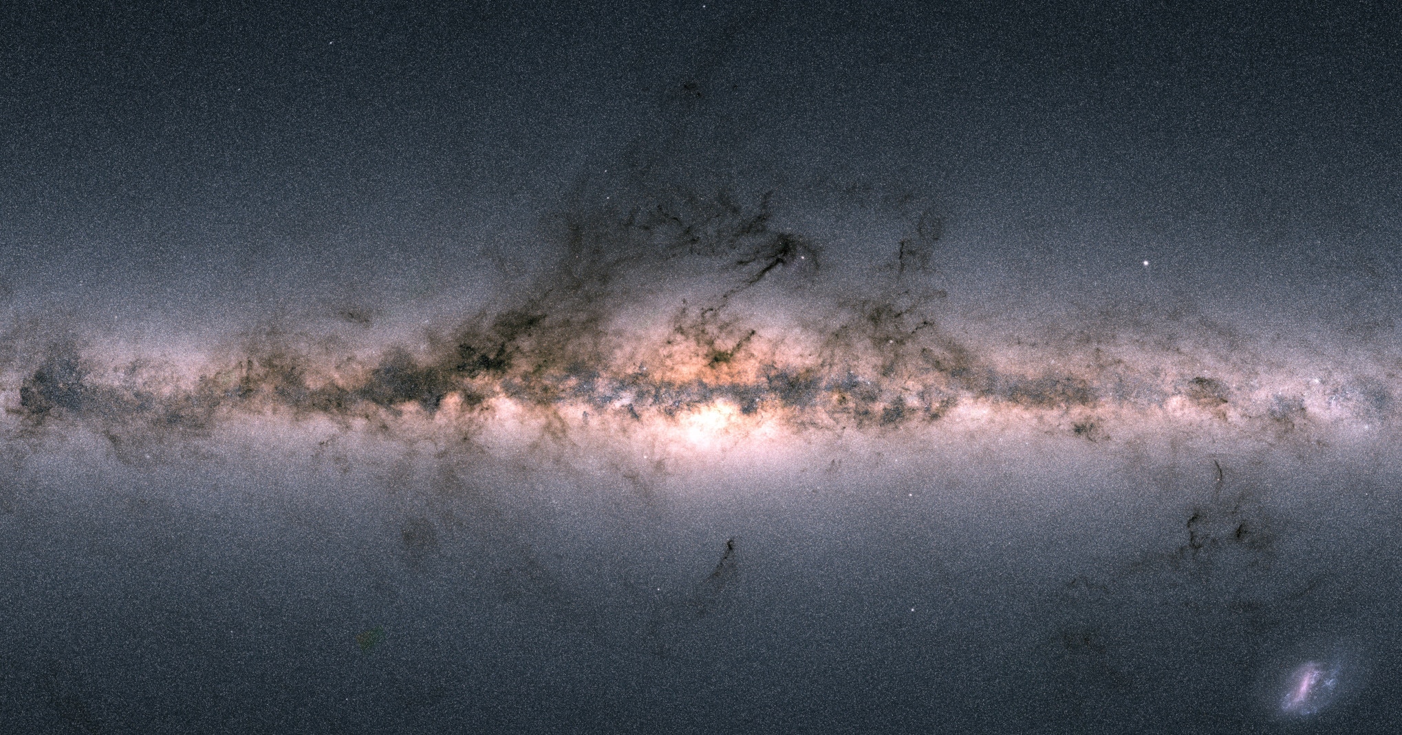 A section of the all-sky map made using the second data release from the Gaia mission. This maps the density of stars versus position, where brighter pixels are places with more stars. Credit: ESA/Gaia/DPAC
