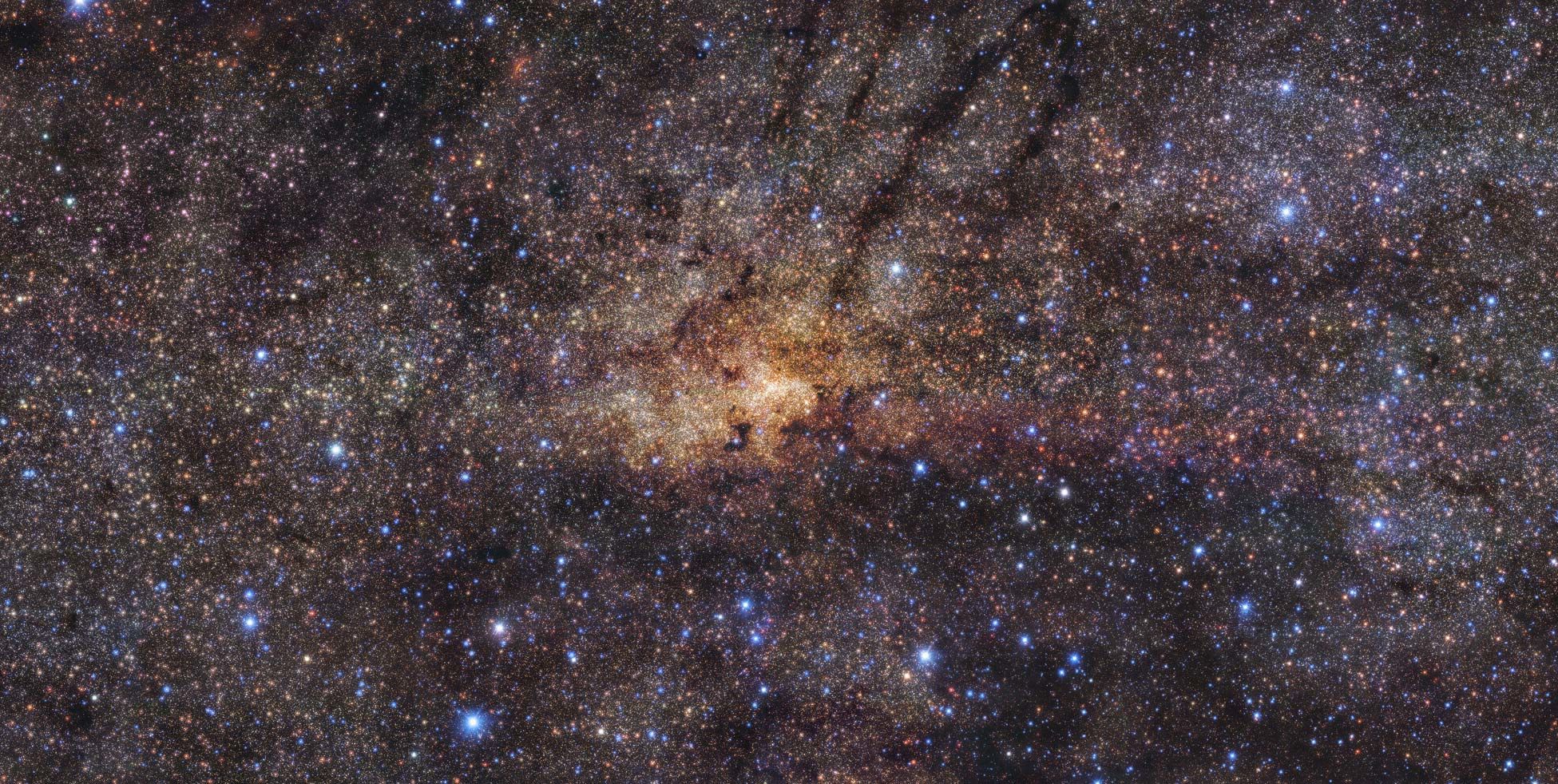 The central region of the Milky Way surveyed in GALACTICNUCLEUS, an infrared study of over 3 million stars. Credit: ESO/Nogueras-Lara et al.
