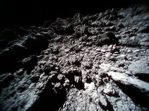 An image of the surface of the asteroid Ryugu taken by the rover MINERVA-II1 B. Credit: JAXA