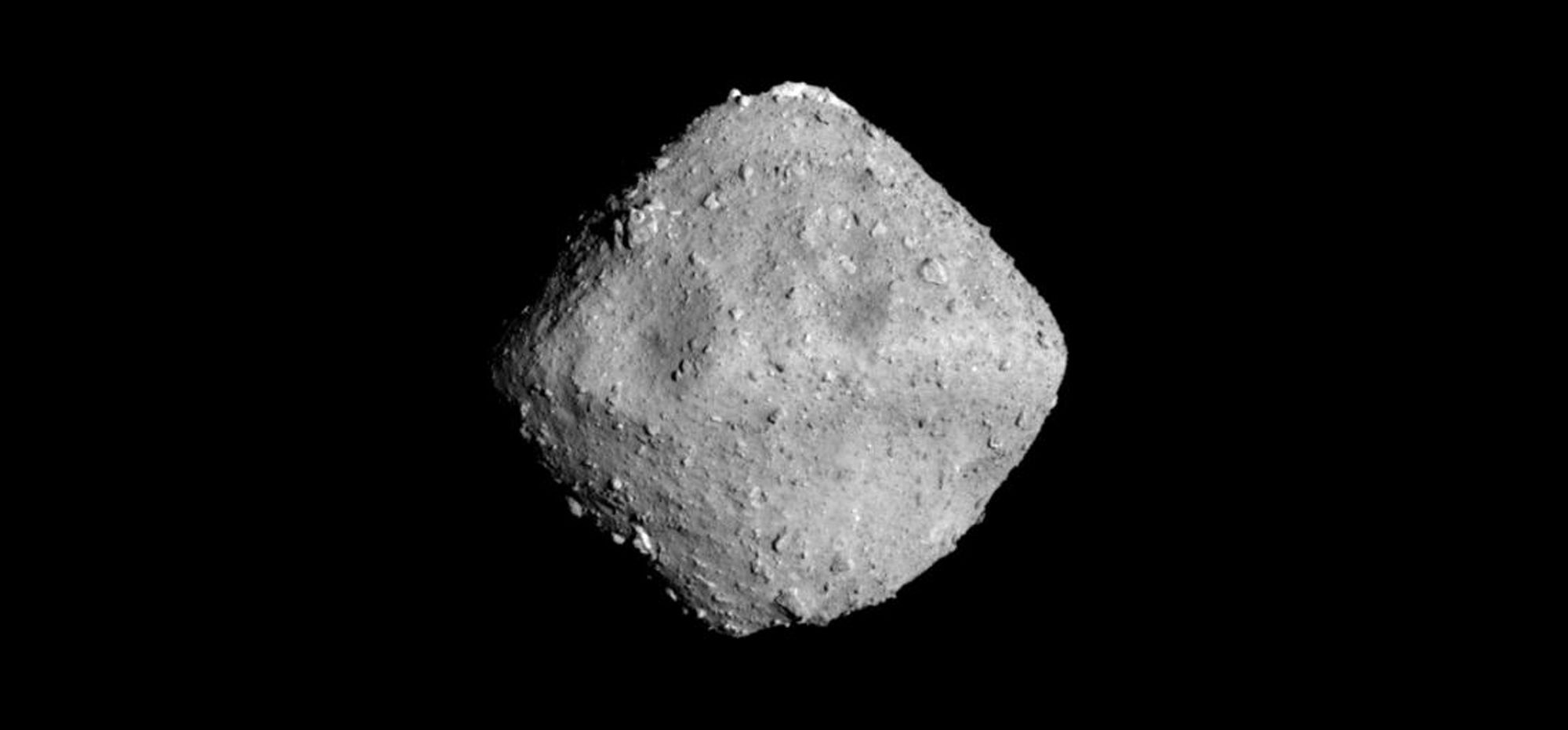 The small (<1 km wide) asteroid Ryugu, seen by the Hayabusa 2spacecraft when they were separated by 40 km. Credit: JAXA