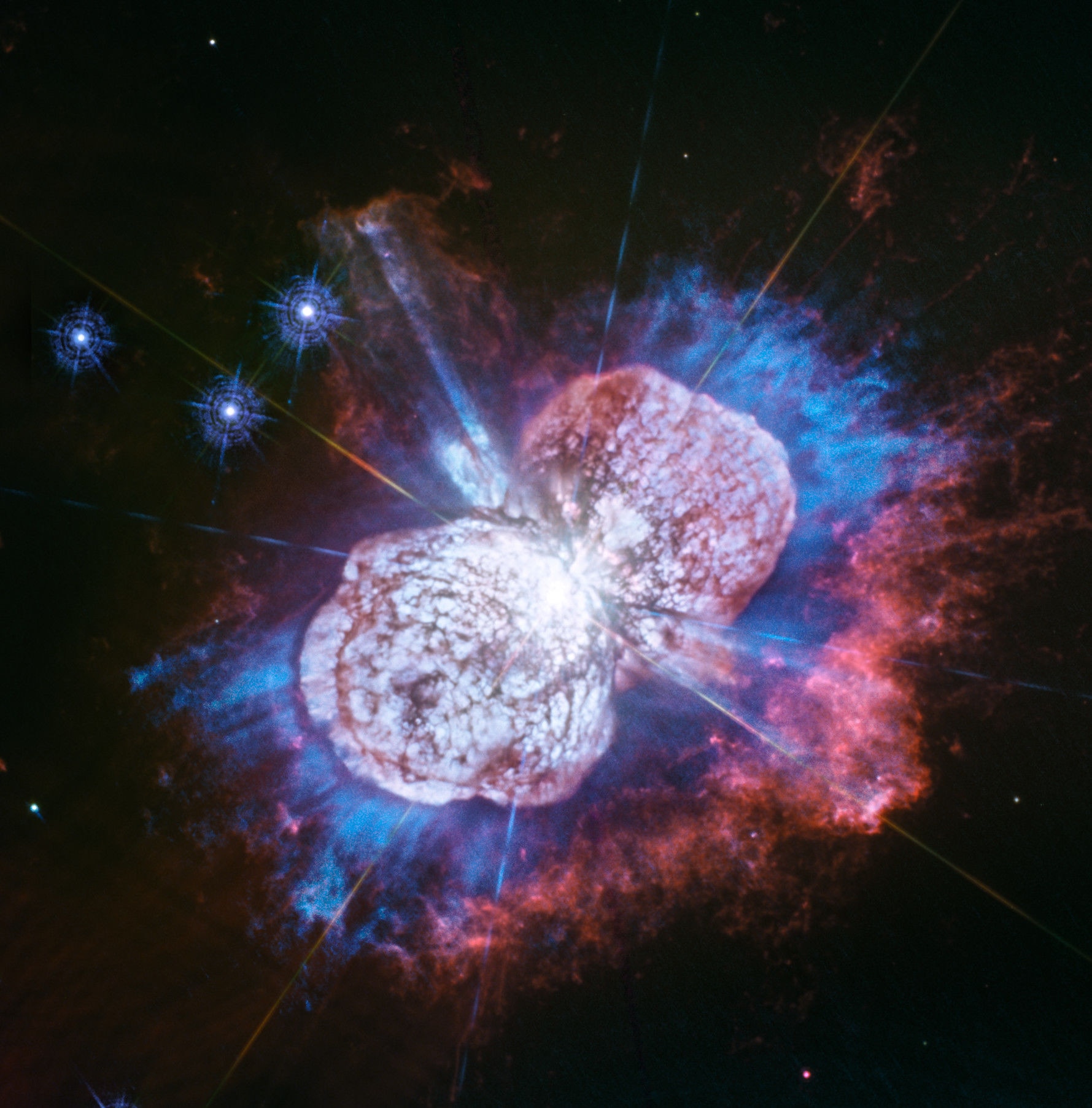 The mighty star Eta Carinae (actually a binary star), one of the most massive and luminous stars in the galaxy. Credit: NASA, ESA, N. Smith (University of Arizona, Tucson), and J. Morse (BoldlyGo Institute, New York)