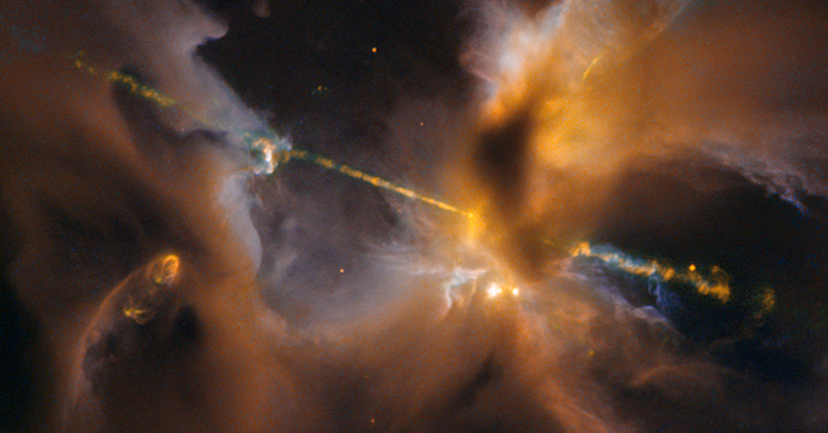 A very young star in Orion announces its birth by blasting out twin beams of matter, creating the object HH 24.