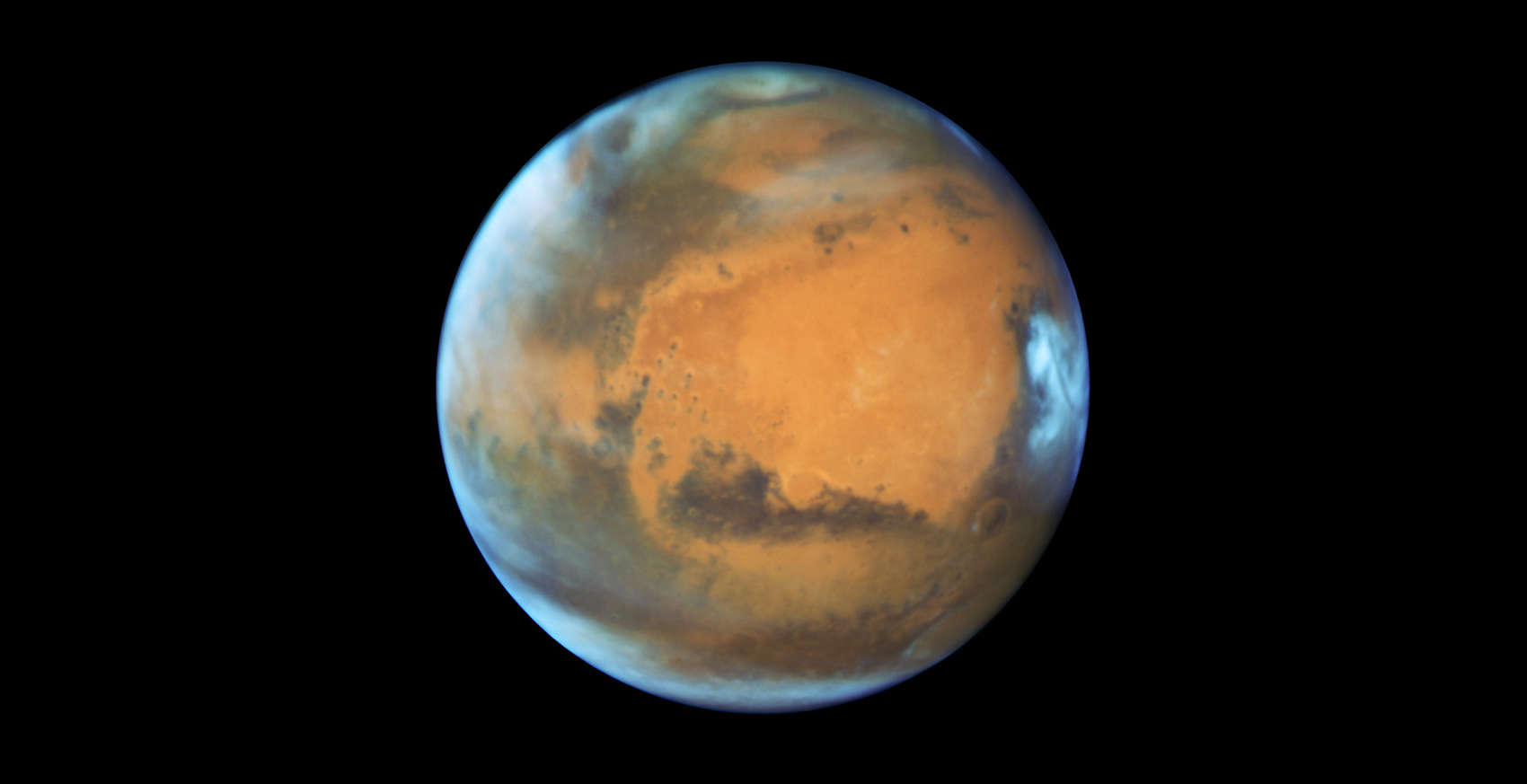Hubble Space Telescope image of Mars taken near its closest approach to Earth in 2016. Credit: NASA, ESA, the Hubble Heritage Team (STScI/AURA), J. Bell (ASU), and M. Wolff (Space Science Institute)