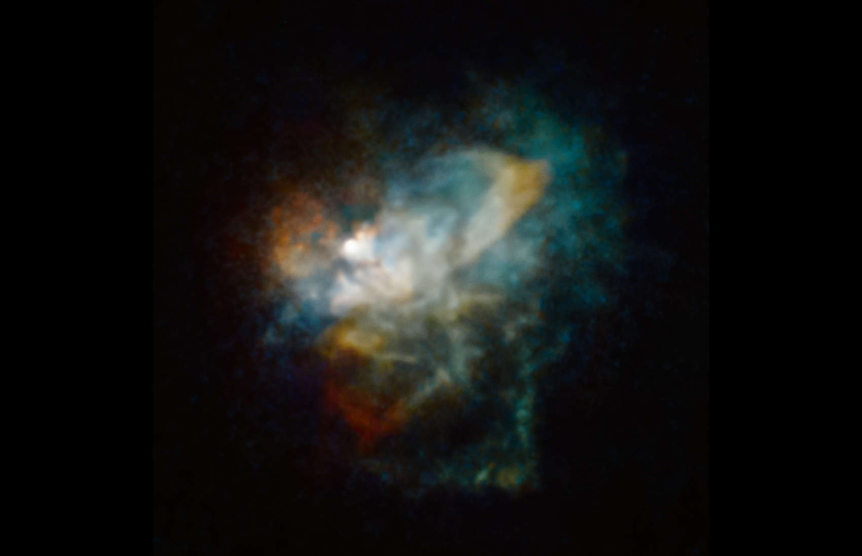 A Hubble image from 2005 of the red hypergiant VY Canis Majoris, showing the chaos of dust surrounding it. The star’s location is in the whitish blob left of center. Credit: NASA, ESA, and R. Humphreys (University of Minnesota)