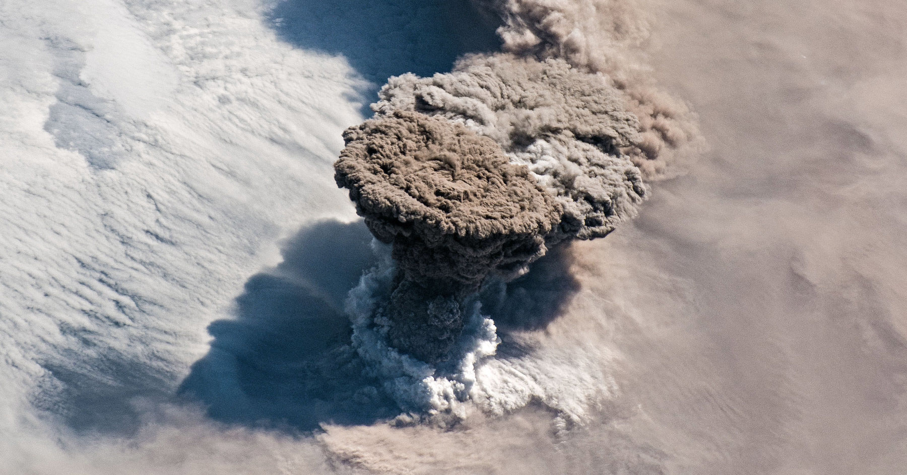 An internation Space Station astronaut-eye-view of the eruption of the Raikoke volcano on June 22, 2019. Credit: NASA