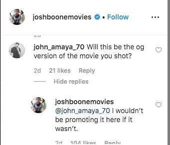 Josh Boone New Mutants Instagram reply