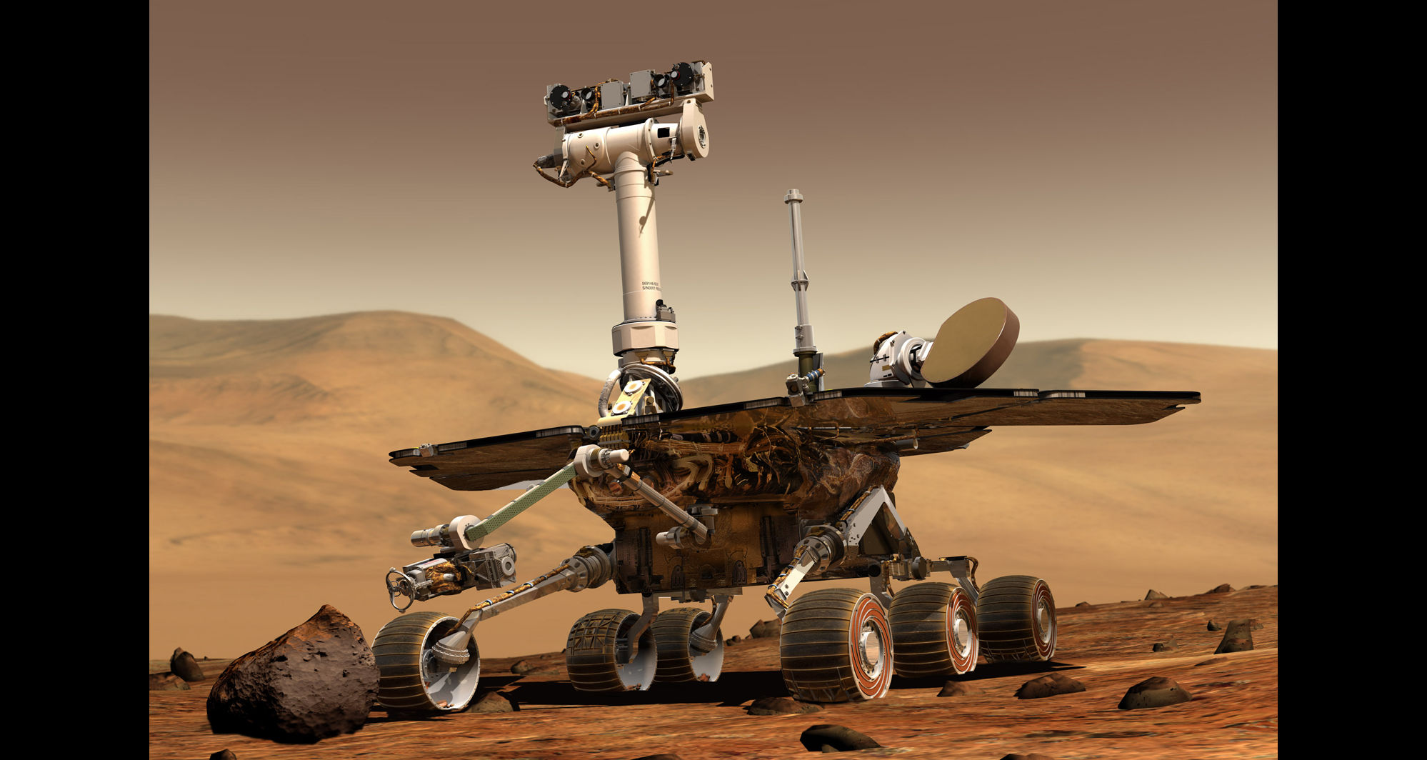 Artwork depicting the rover Opportunity on Mars, its home for the past 15 years and now forevermore. Credit: NASA / JPL / Maas