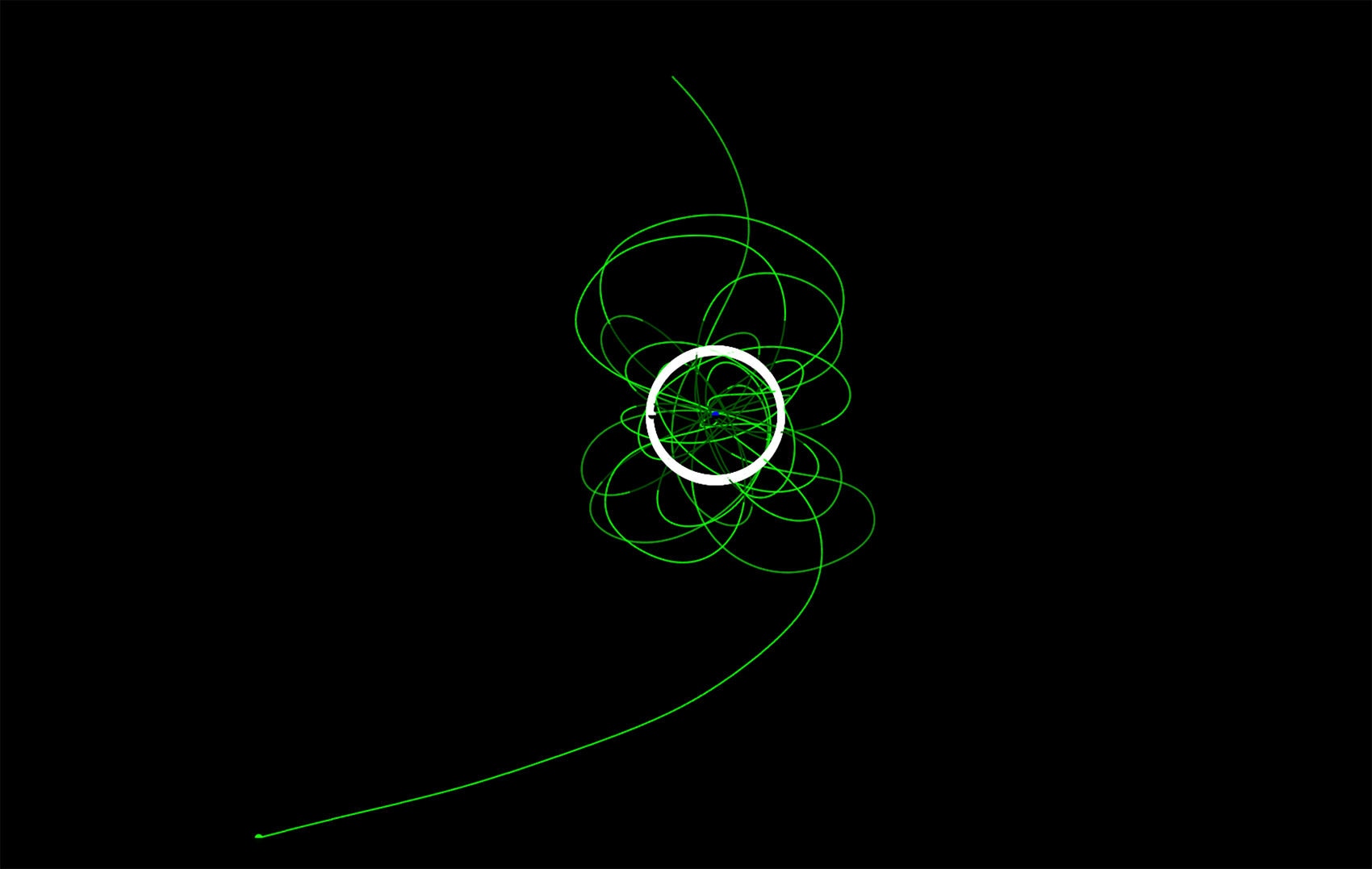 The path (in green) of the “minimoon” 2020 CD3, a small asteroid that has orbited the Earth since 2017.