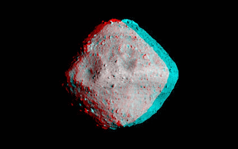 Red/green anaglyph of Ryugu made by the lead guitarist of Queen. Credit: Brian May / JAXA, University of Tokyo, Kochi University, Rikkyo University, Nagoya University, Chiba Institute of Technology, Meiji University, Aizu University