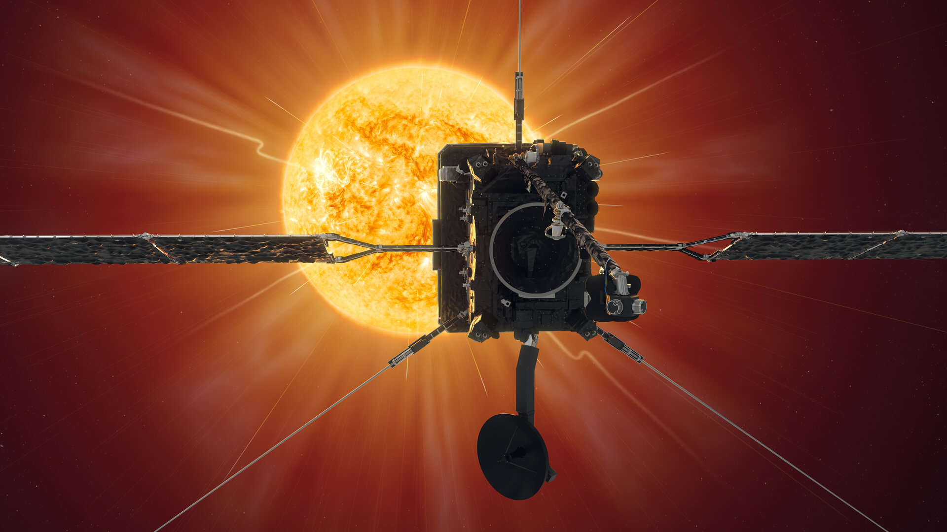 Artwork depicting Solar Orbiter approaching the Sun. Credit: ESA/Medialab