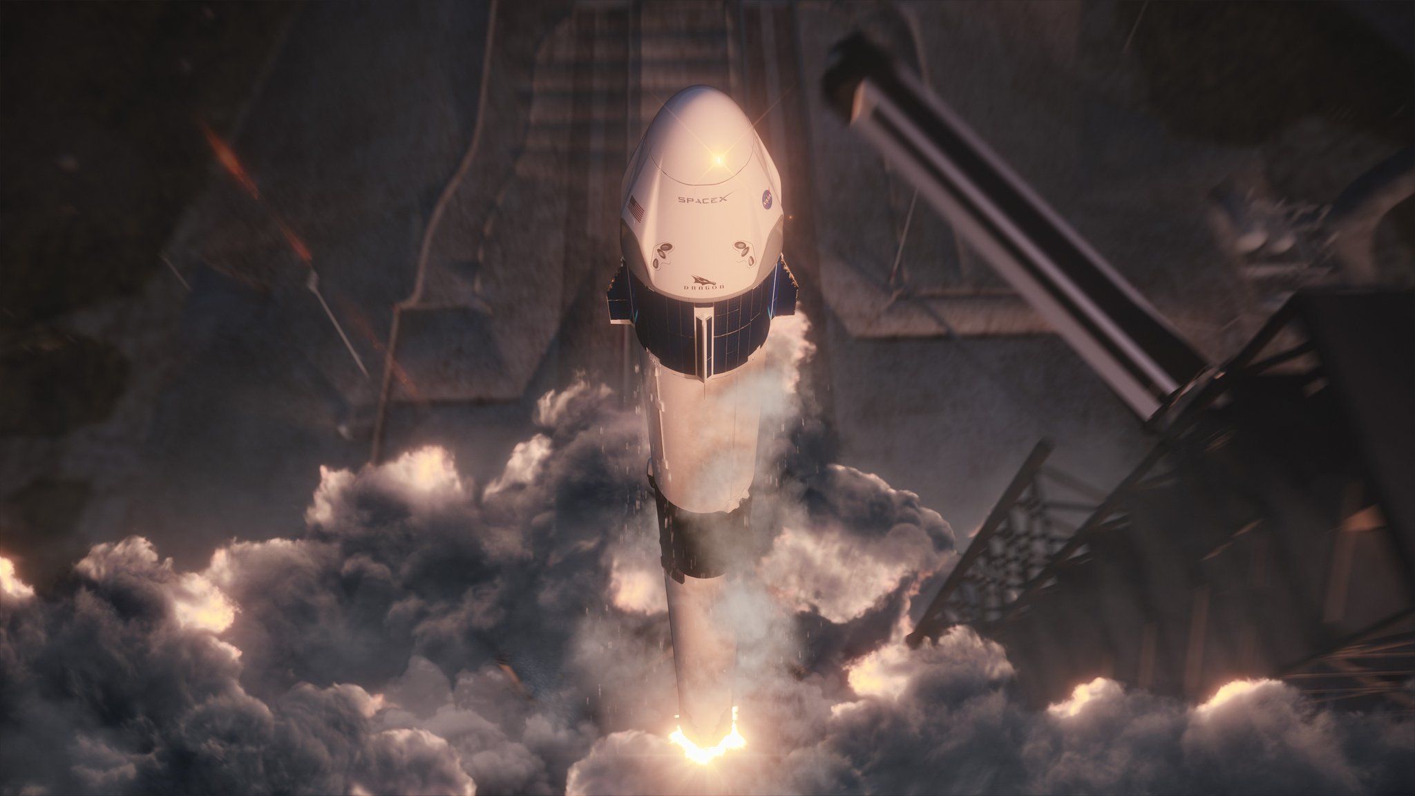Artwork of the Crew Dragon capsule launching into space. Credit: SpaceX