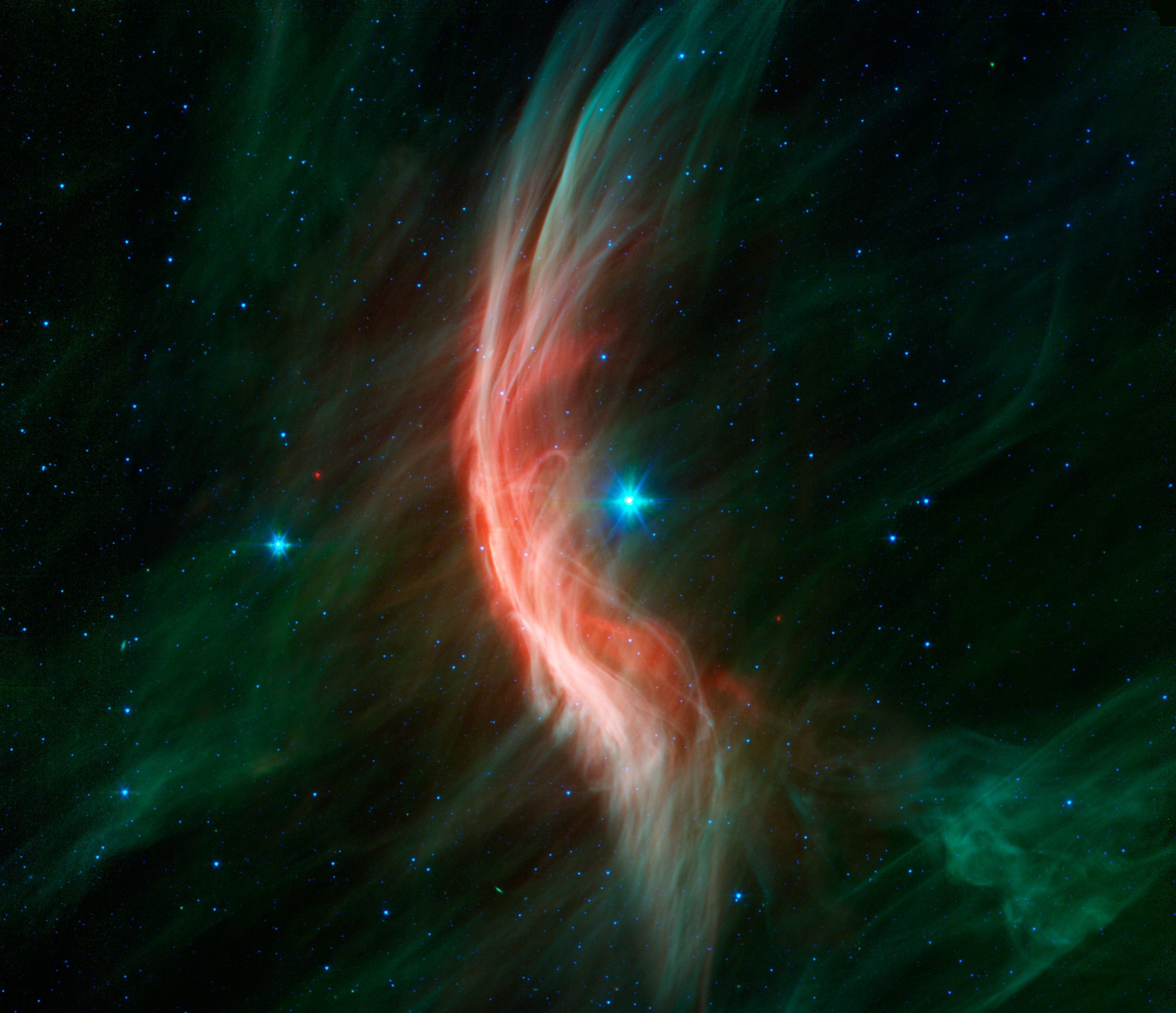 The massive star Zeta Oph making waves. Credit: NASA/JPL-Caltech
