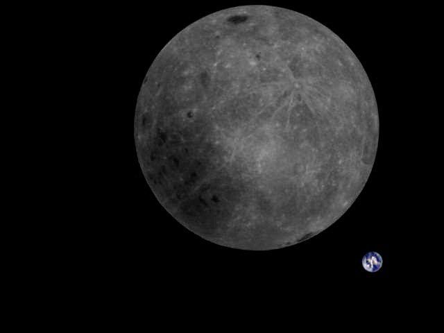 The far side of the Moon and the Earth seen together from the Chinese lunar satellite Longjiang-2. Credit: CNSA / Dwingeloo