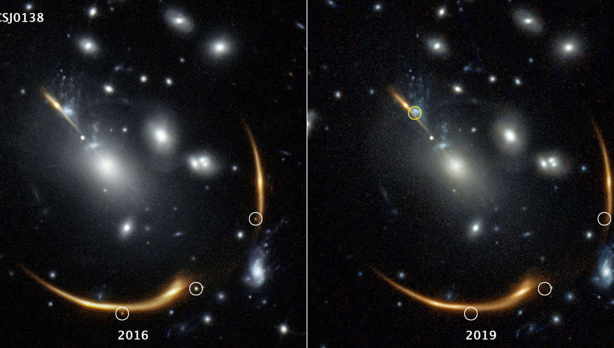 cattiva astronomia |  La lente gravitazionale riproduce e ritarda la luce della supernova