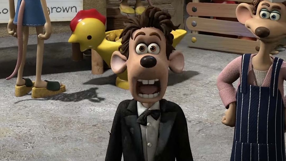 Roddy (Hugh Jackman) in Flushed Away (2006) with his mouth open