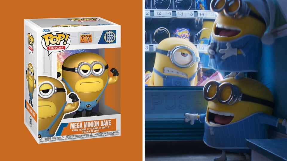 Split of a Despicable Me 4 Pop! and A scene from Despicable Me 4