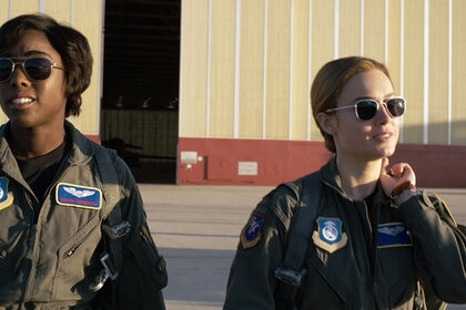 Lashana Lynch and Brie Larson in Captain Marvel