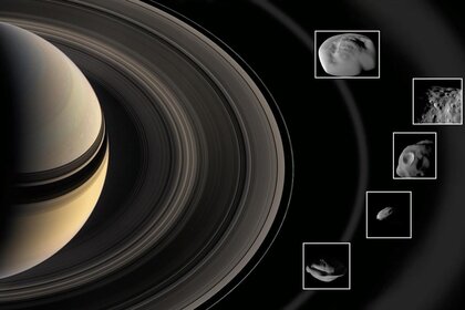 NASA image of Saturn and its ring moons