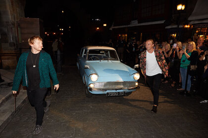 Tom Felton and Rupert Grint at Universal Studios for the opening of Hagrid's Magical Creatures Motorbike Adventure