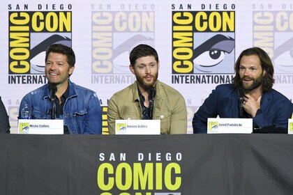 Supernatural's Misha Collins Jensen Ackles Jared Padalecki at SDCC 2019 via Getty Images
