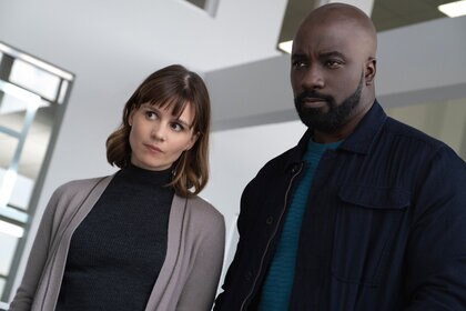 Katja Herbers and Mike Colter of CBS's Evil
