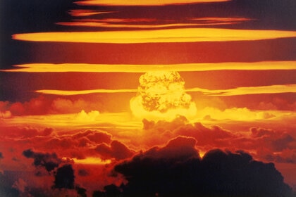 Mushroom cloud following detonation of a nuclear weapon