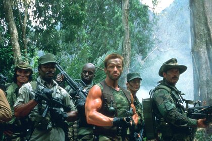 Arnold Schwarzenegger and rescue team in Predator