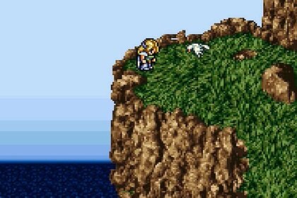 Celes from Final Fantasy VI stands alone on a cliff