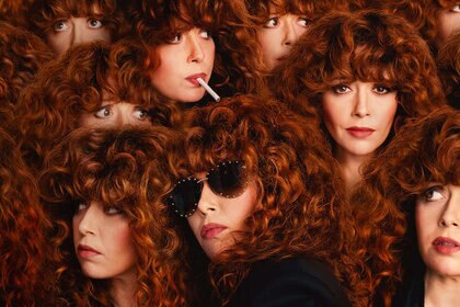 Images of Natasha Lyonne are layered on top of each other in a mosaic