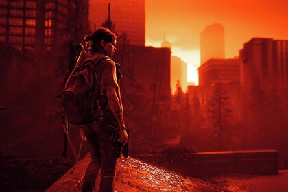 Ellie surveying Seattle in The Last of Us Part II